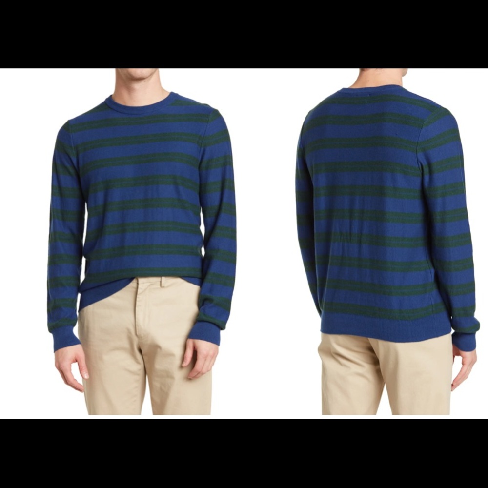 Striped Trim Fit Crew Sweater